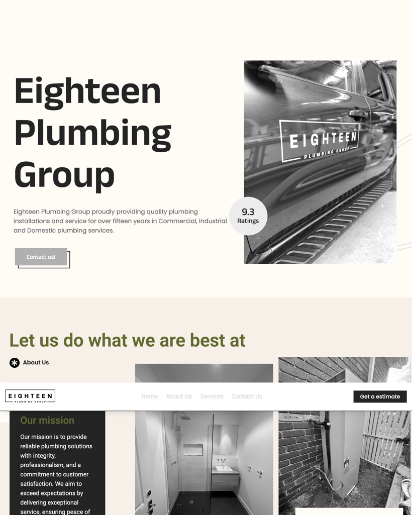 Eighteen Plumbing Group website home page
